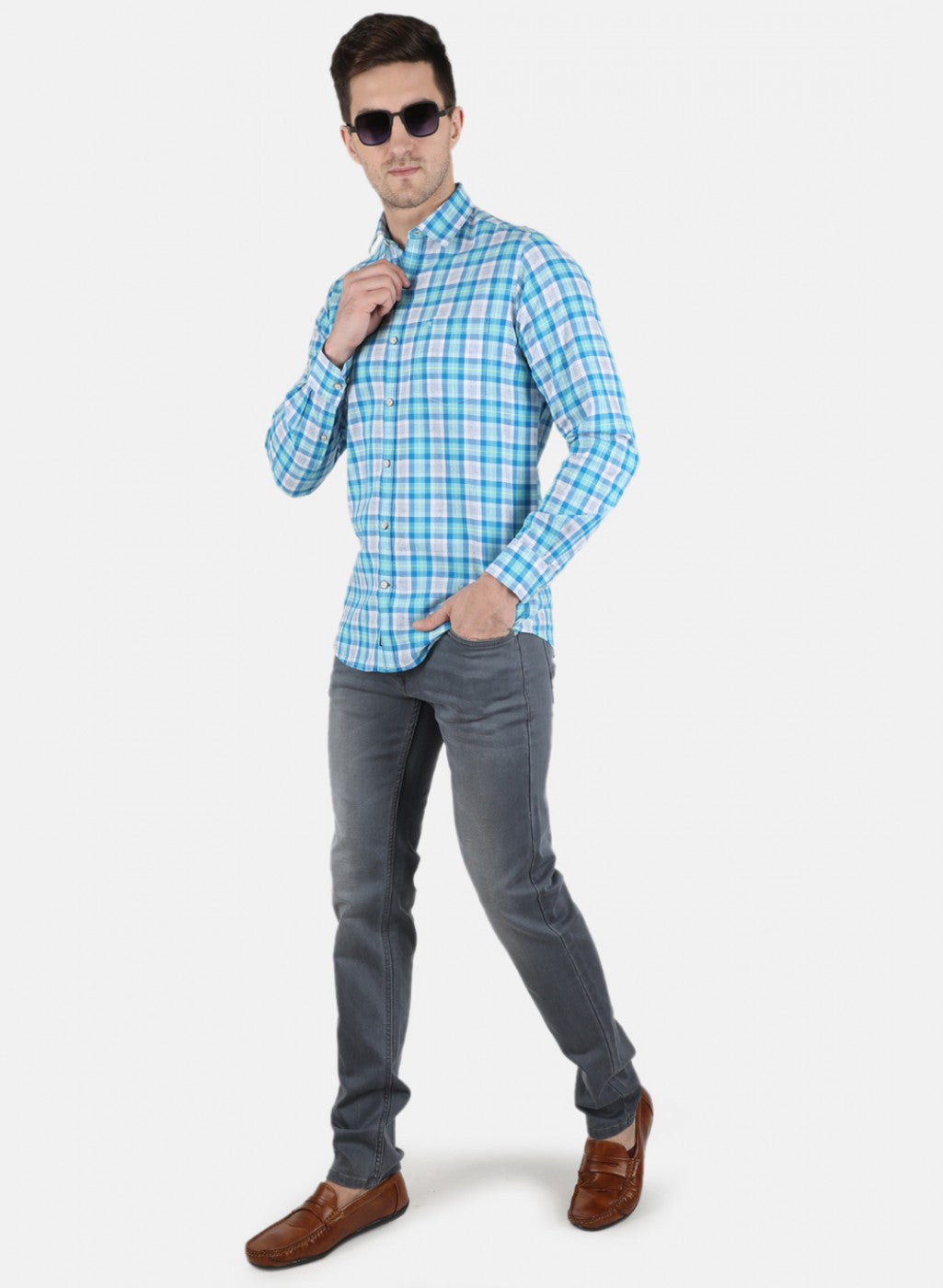 Men Blue Check Shirt