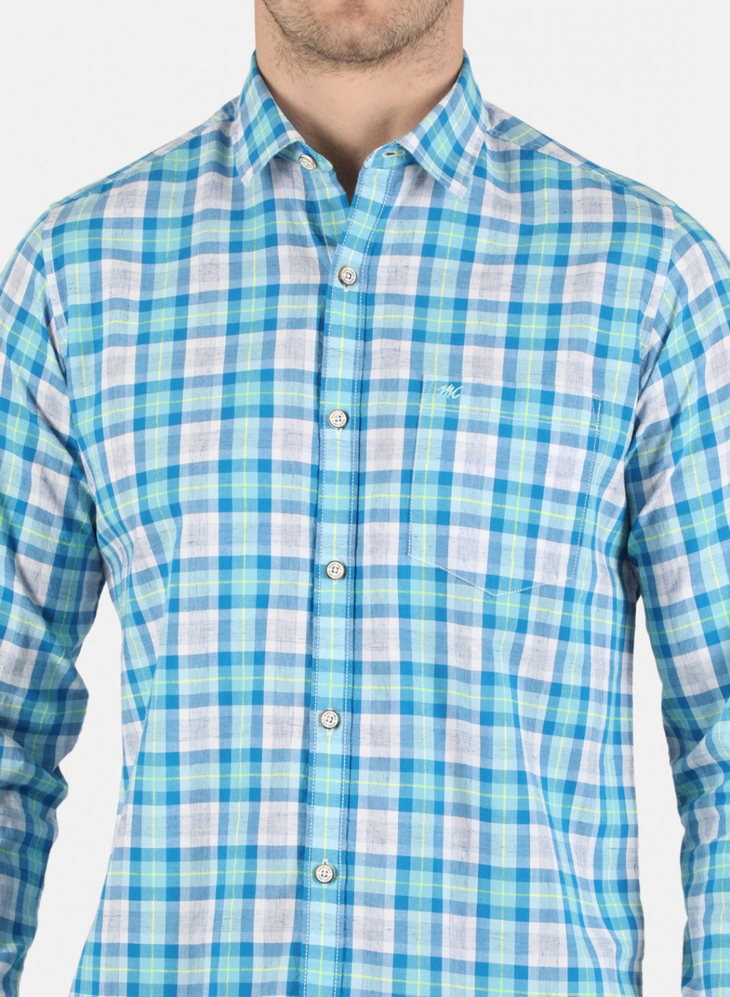 Men Blue Check Shirt