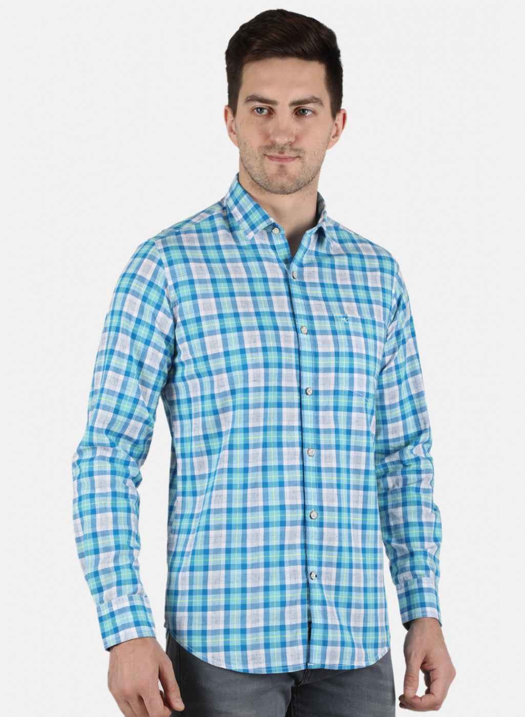 Men Blue Check Shirt