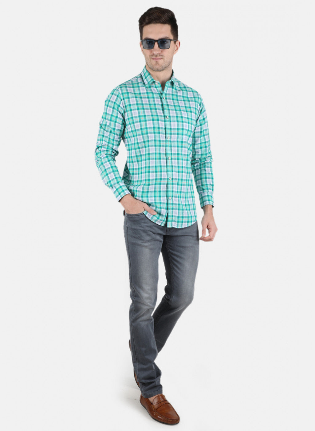 Men Green Check Shirt