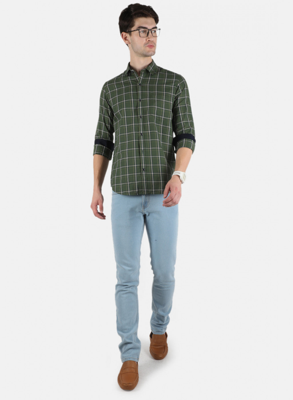 Men Green Check Shirt