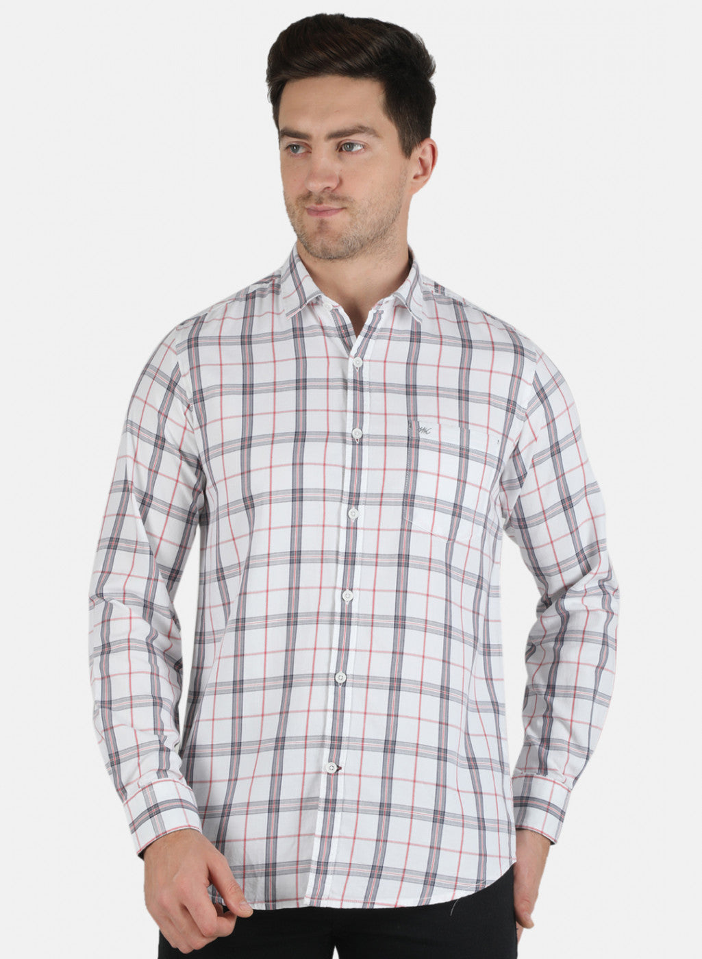 Men White Check Shirt