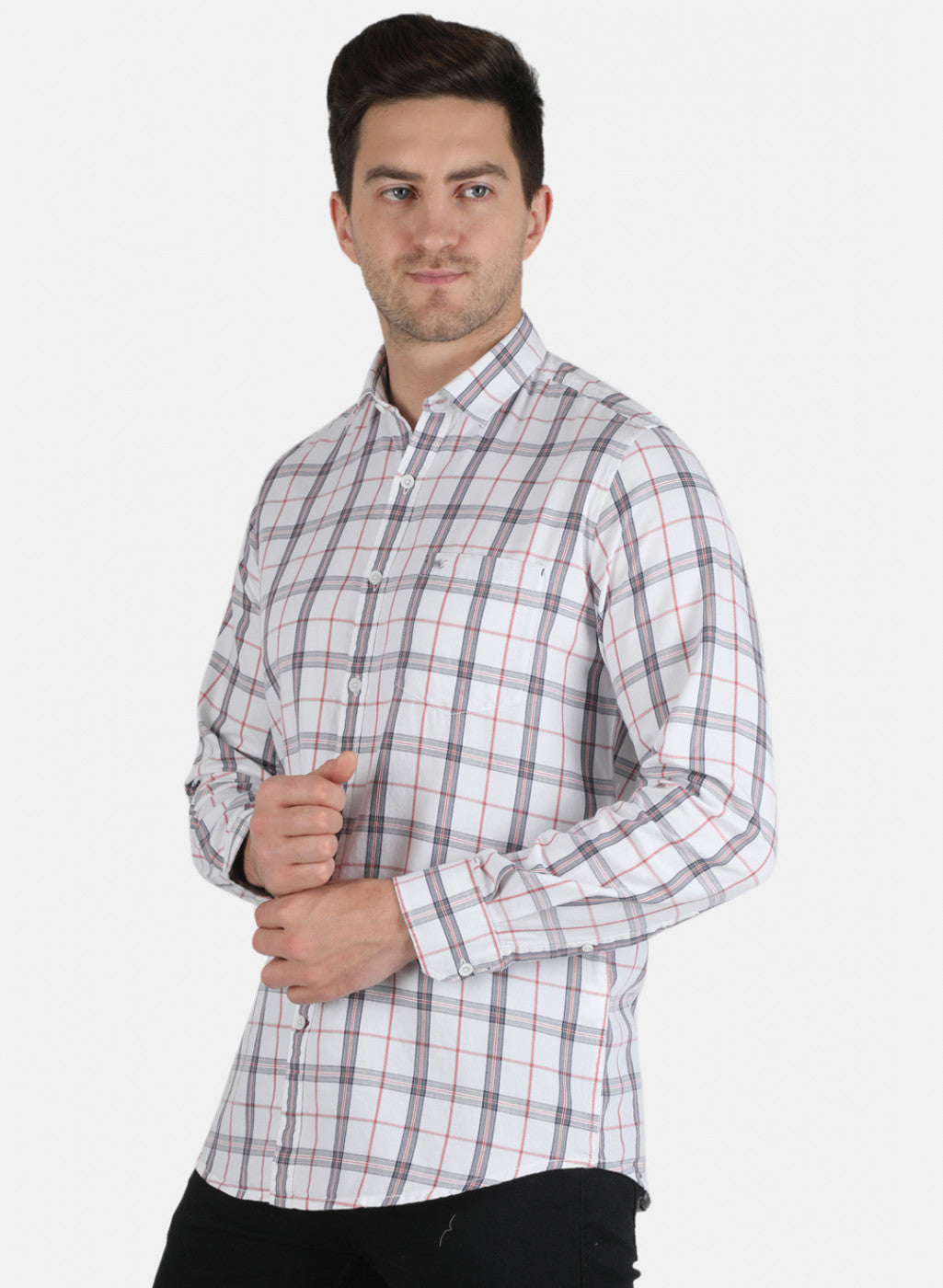 Men White Check Shirt