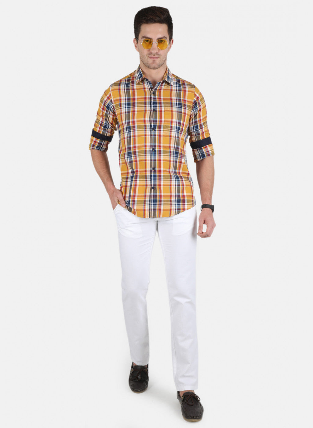 Men Mustard Check Shirt