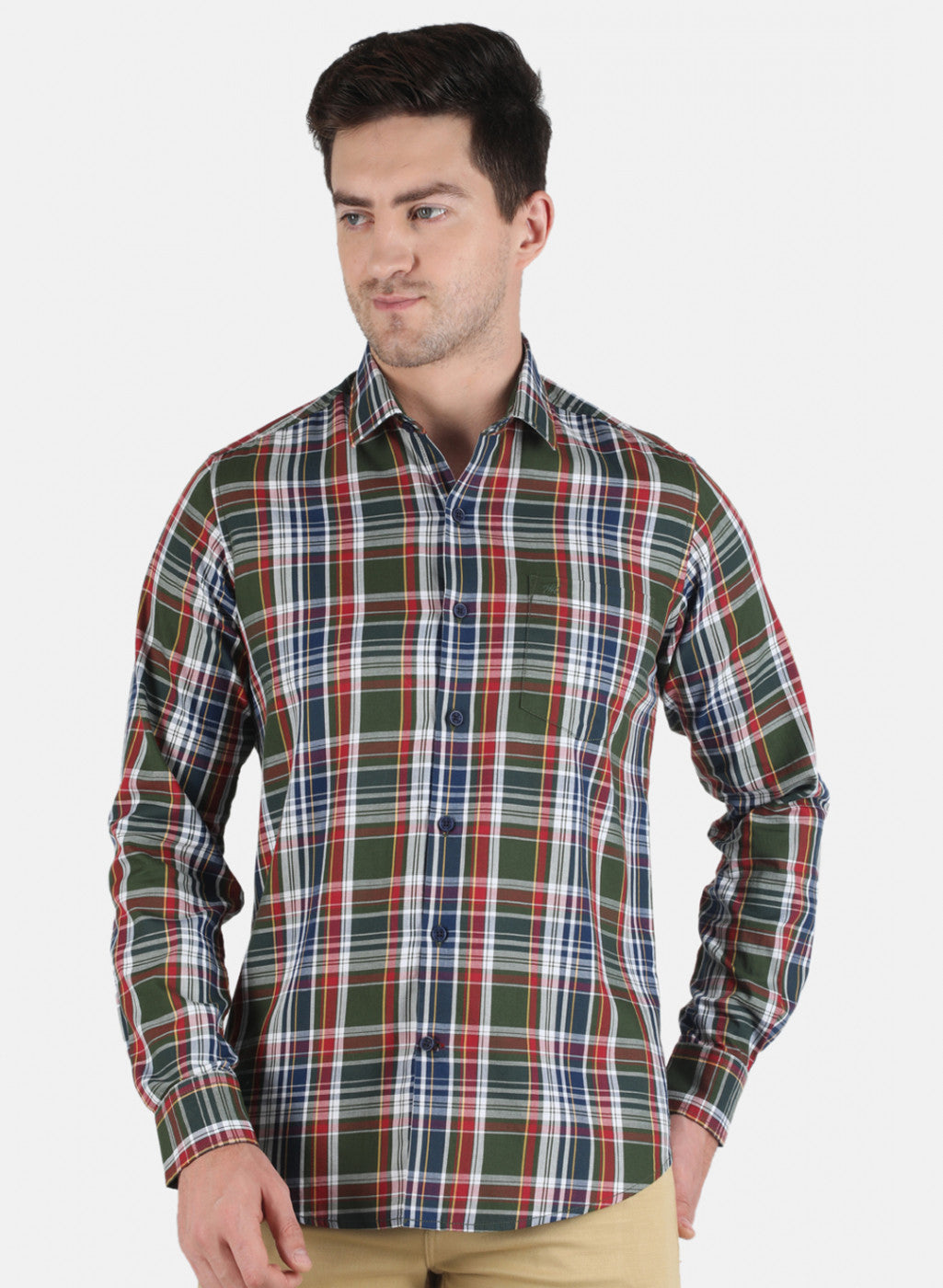 Men Olive Check Shirt