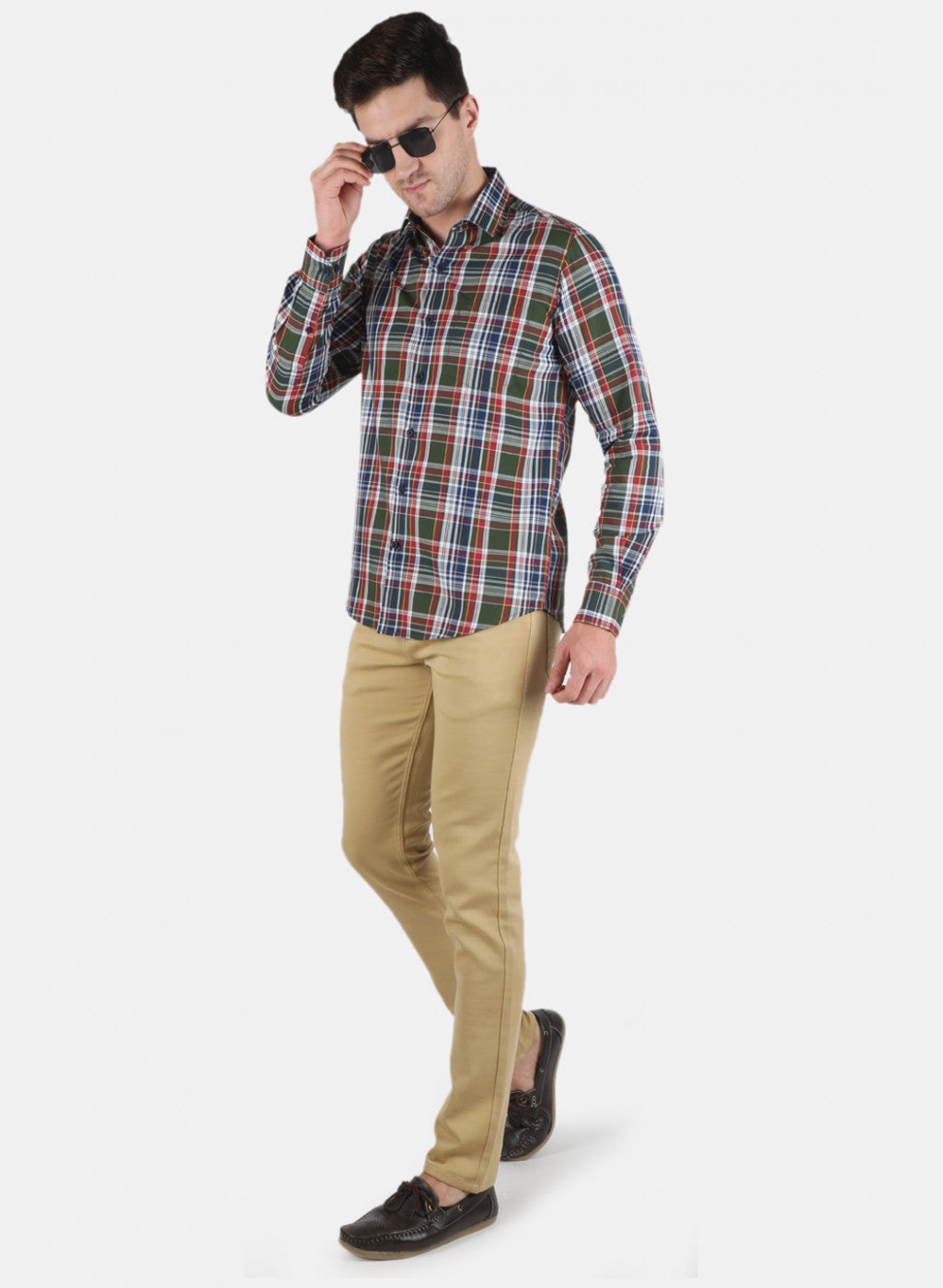 Men Olive Check Shirt