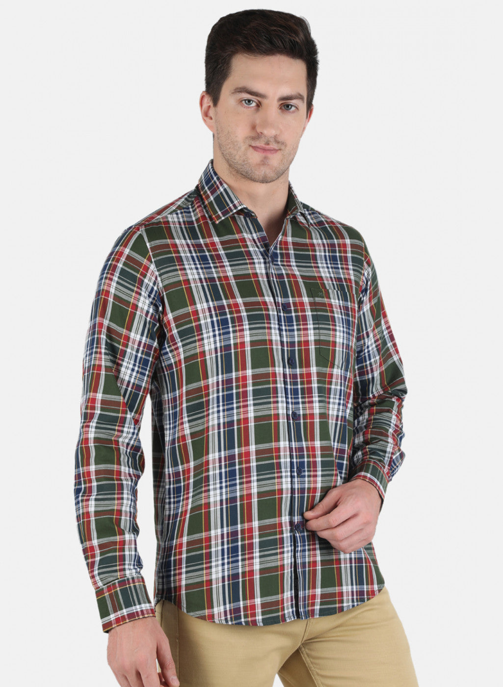 Men Olive Check Shirt