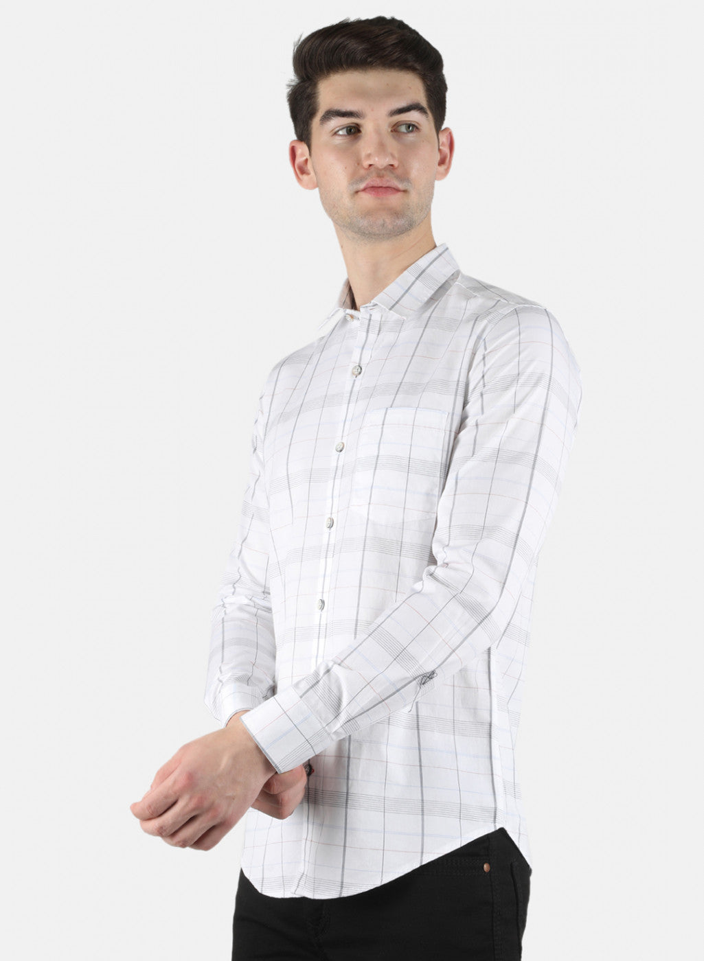 Men White Check Shirt