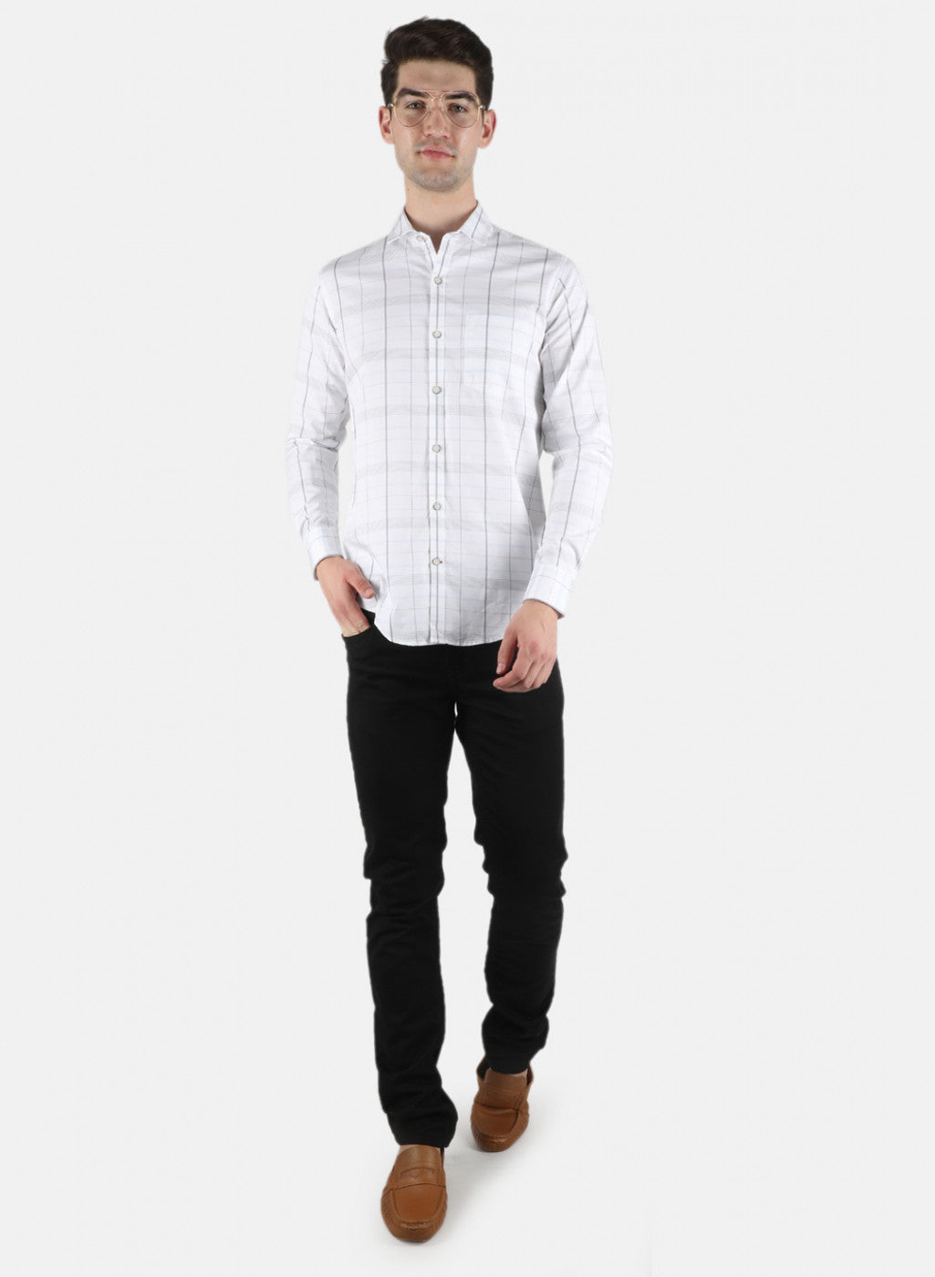 Men White Check Shirt
