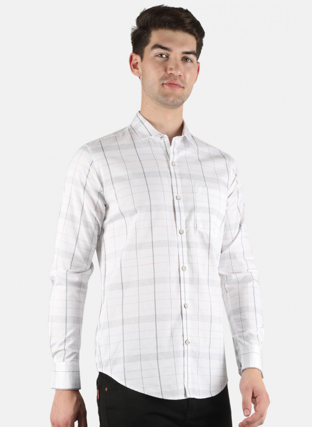 Men White Check Shirt
