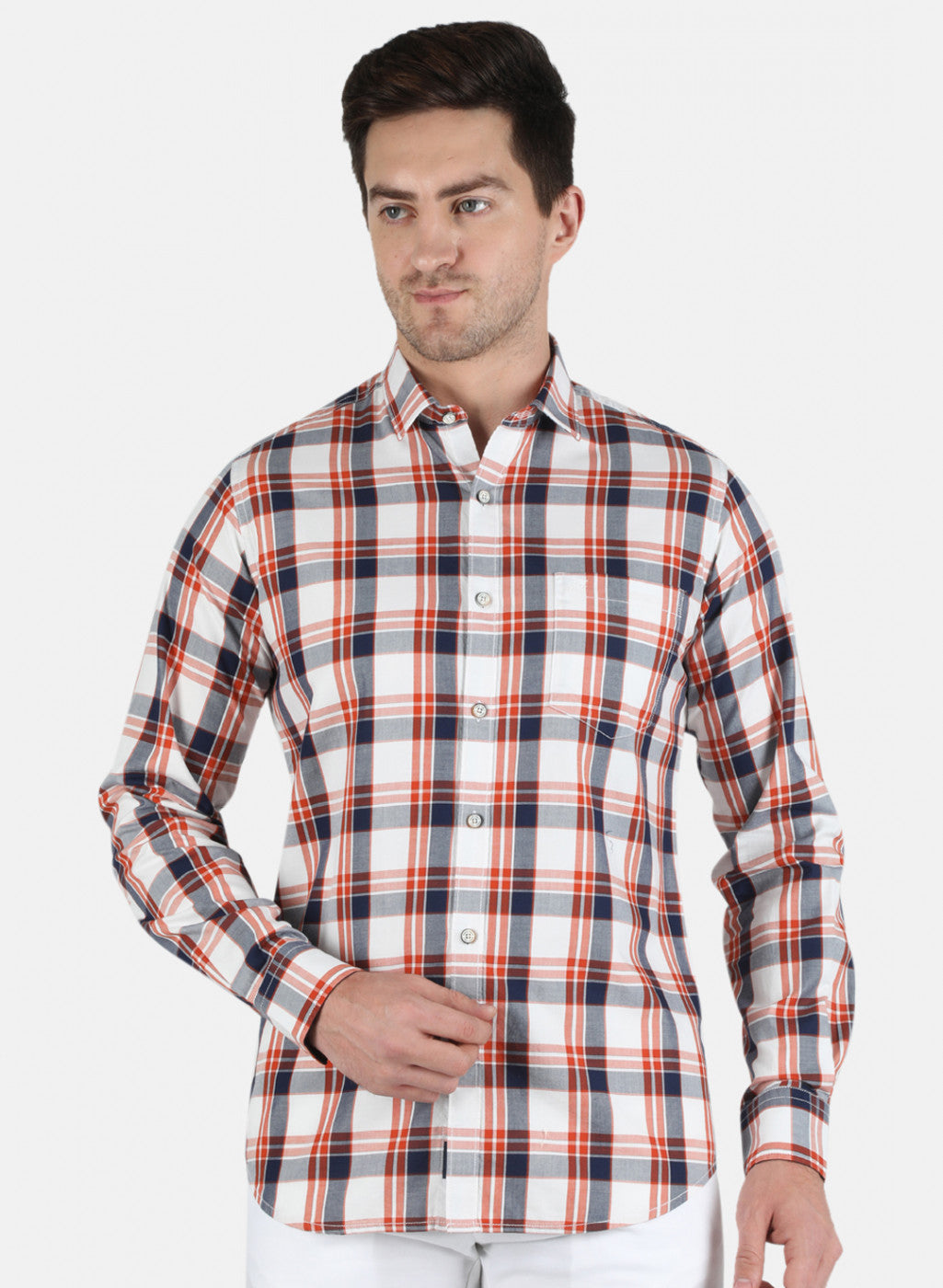Men Orange Check Shirt