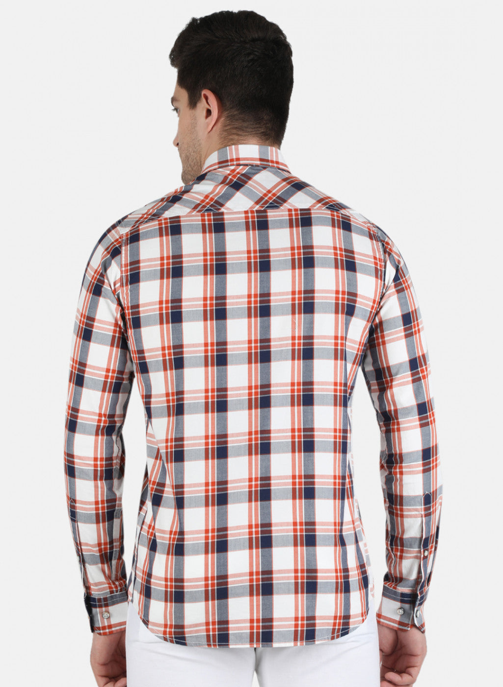 Men Orange Check Shirt