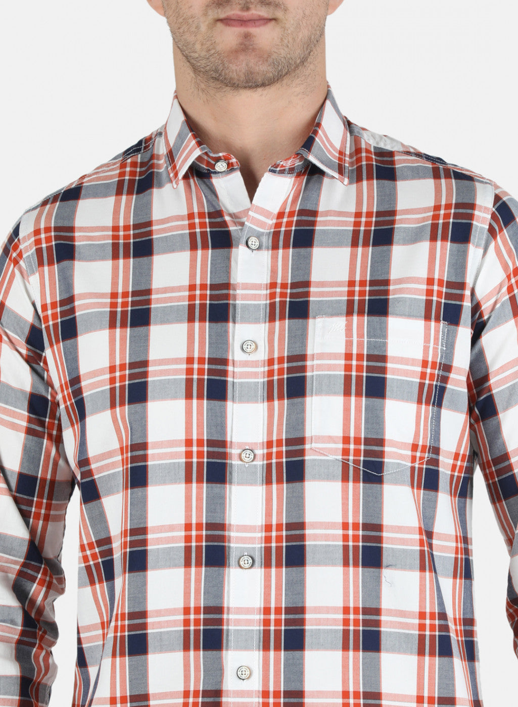 Men Orange Check Shirt