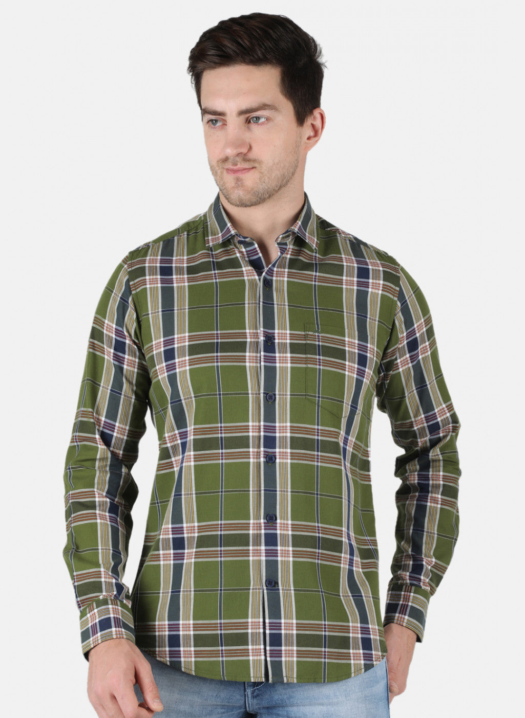 Men Olive Check Shirt