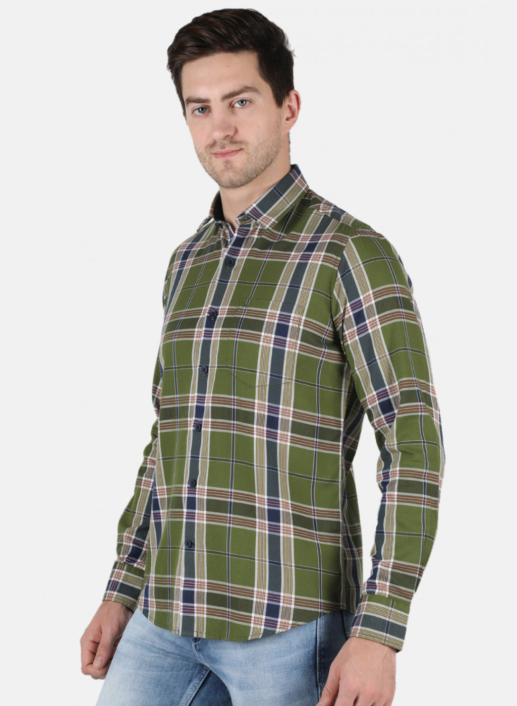 Men Olive Check Shirt