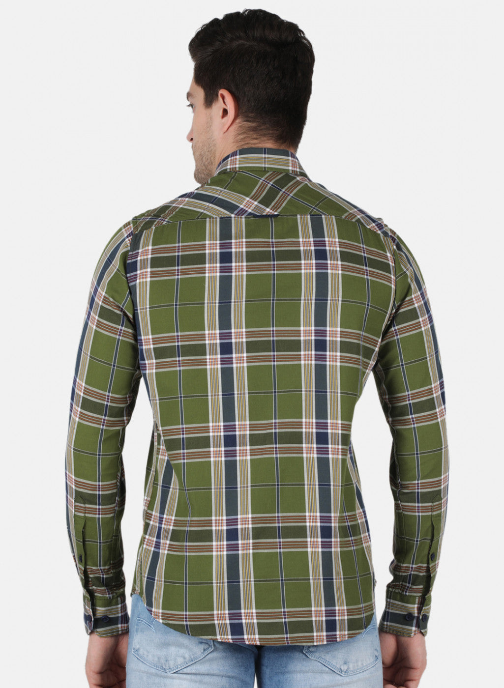 Men Olive Check Shirt