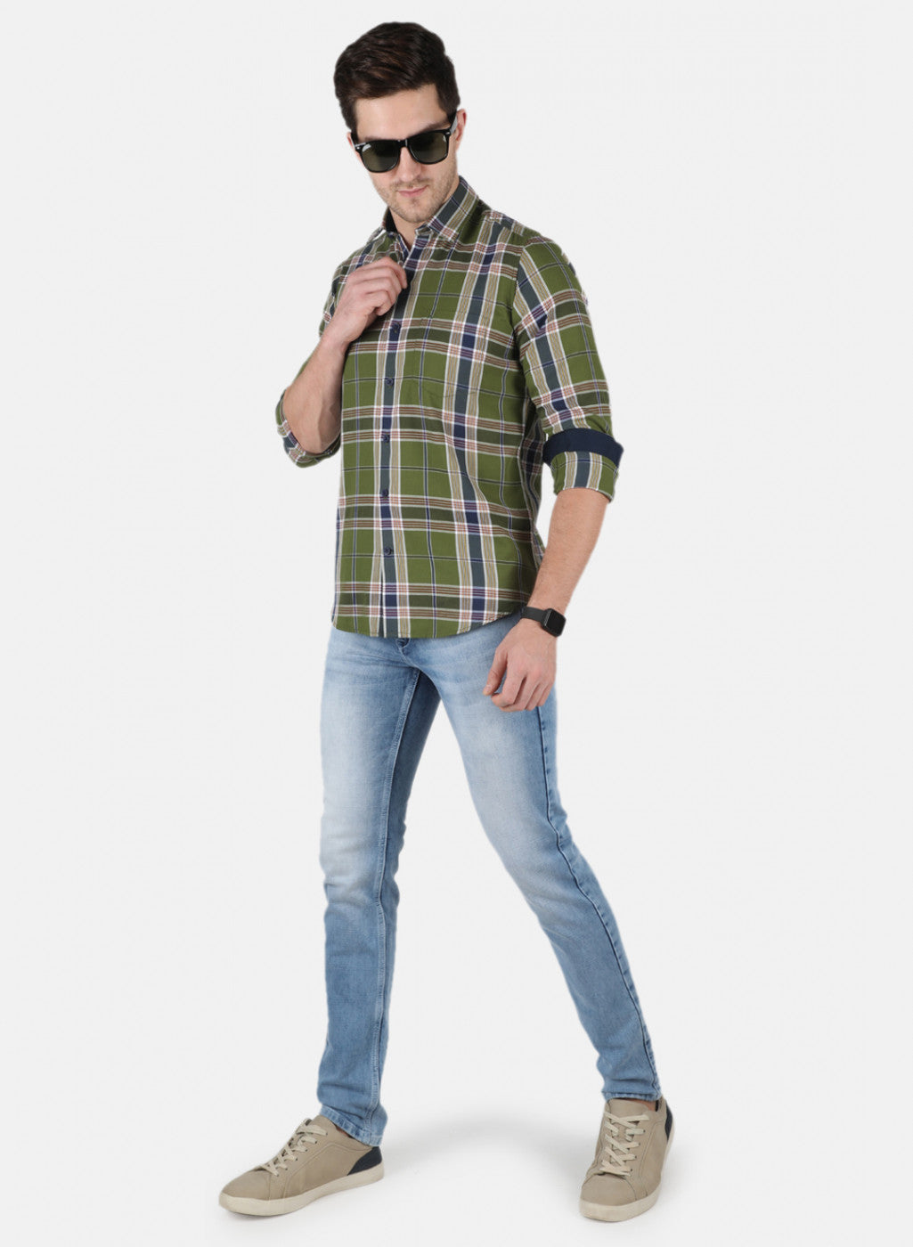 Men Olive Check Shirt
