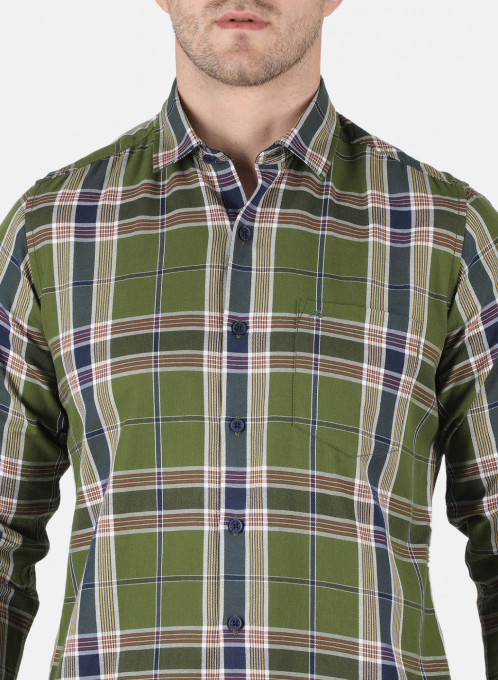 Men Olive Check Shirt