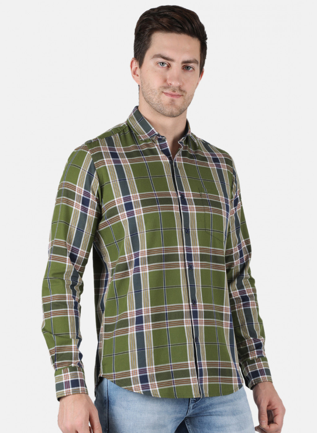 Men Olive Check Shirt