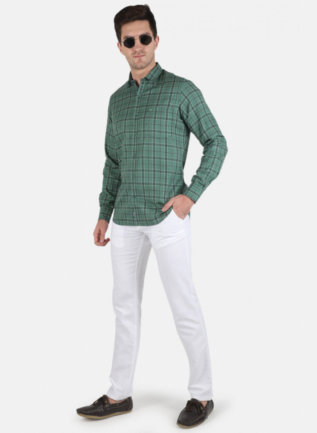 Men Green Check Shirt