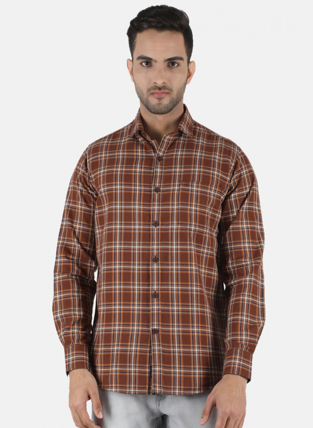 Men Brown Check Shirt