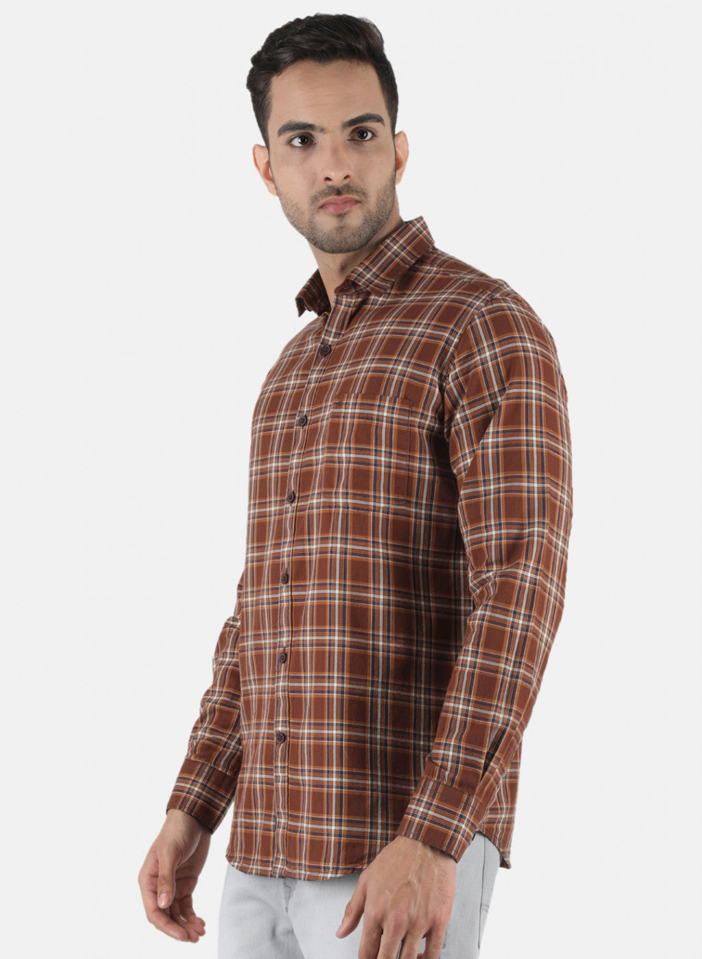 Men Brown Check Shirt