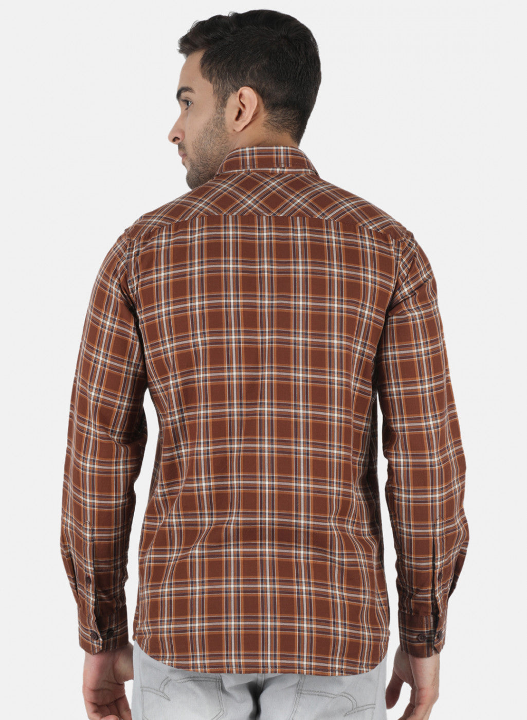 Men Brown Check Shirt