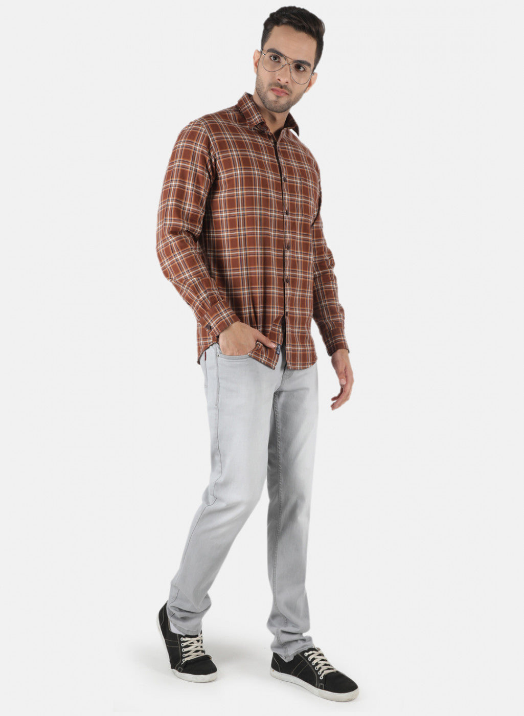 Men Brown Check Shirt