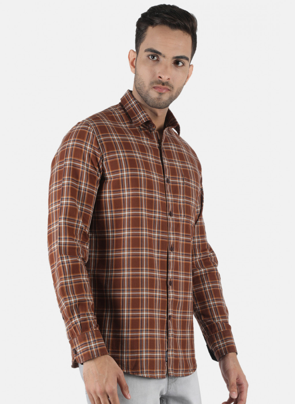 Men Brown Check Shirt