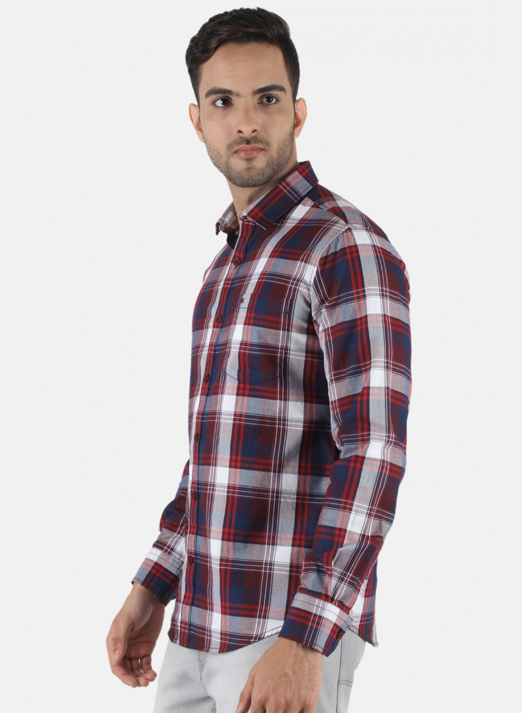 Men Maroon Check Shirt