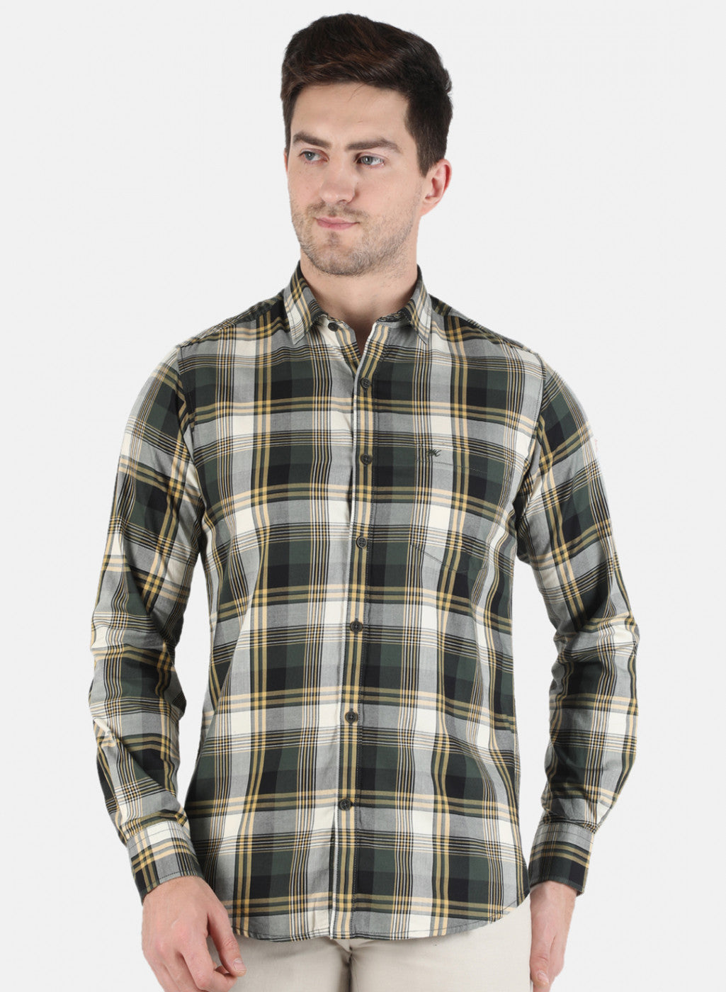 Men Olive Check Shirt