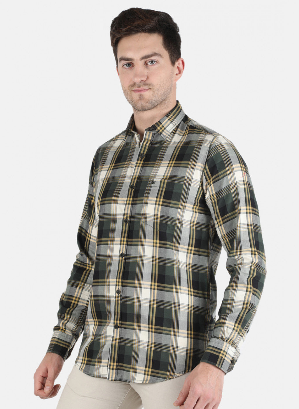Men Olive Check Shirt