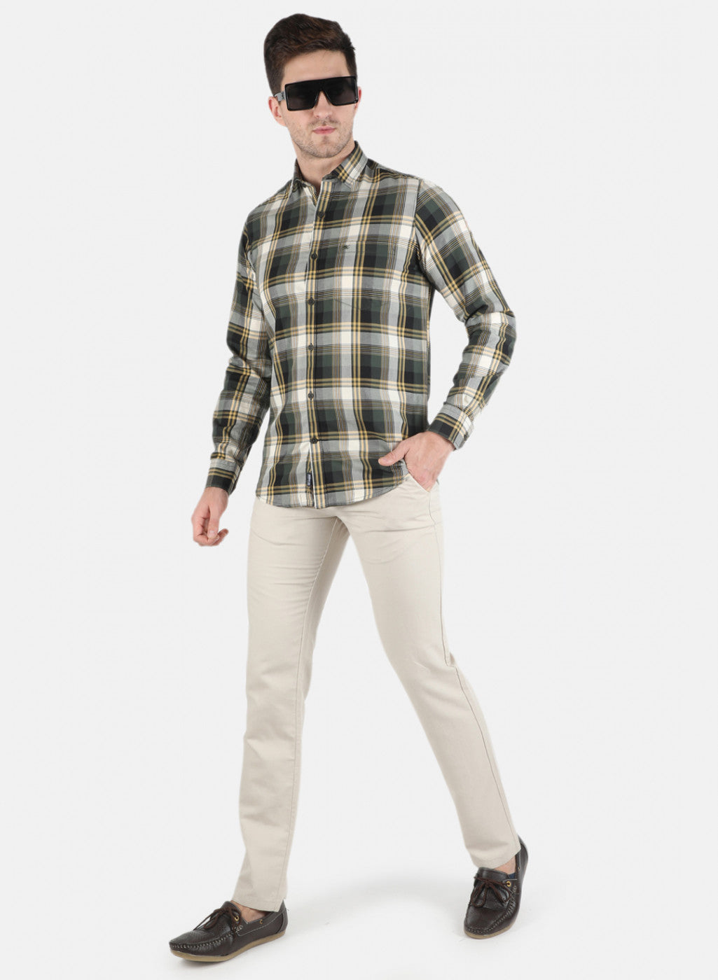 Men Olive Check Shirt