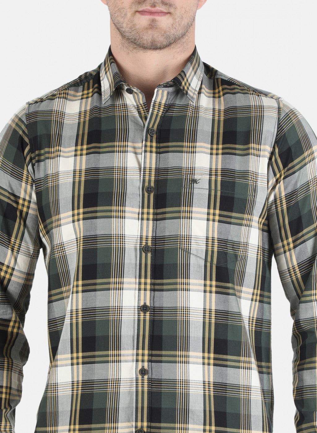 Men Olive Check Shirt