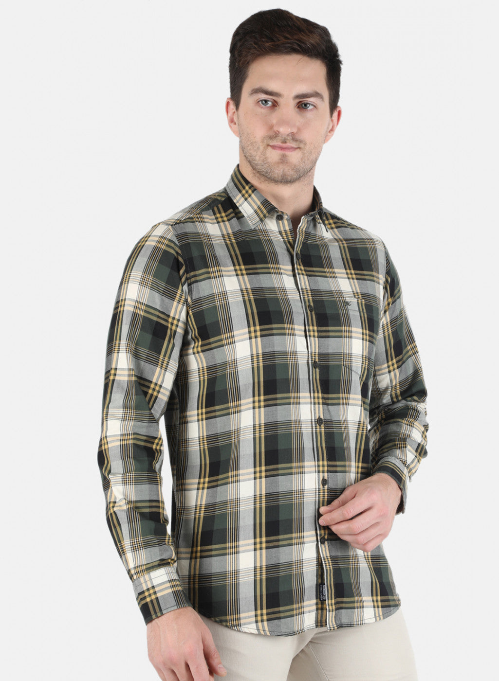 Men Olive Check Shirt