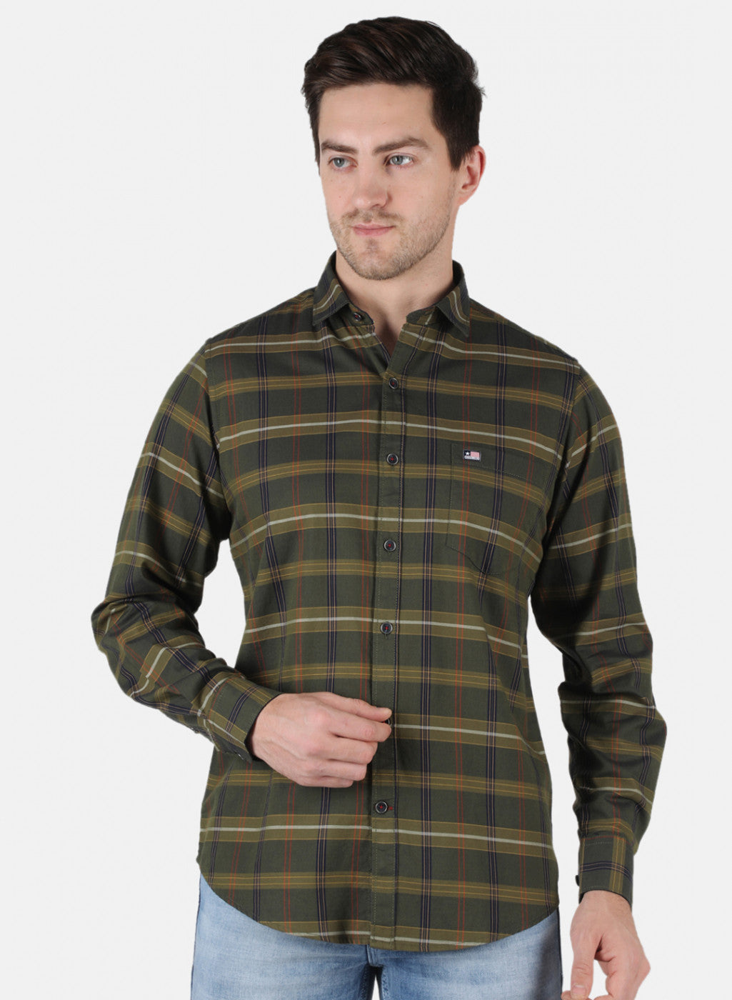 Men Olive Check Shirt