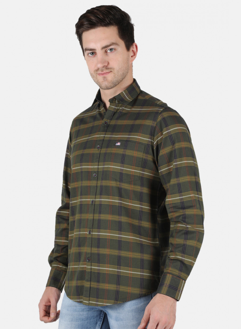 Men Olive Check Shirt