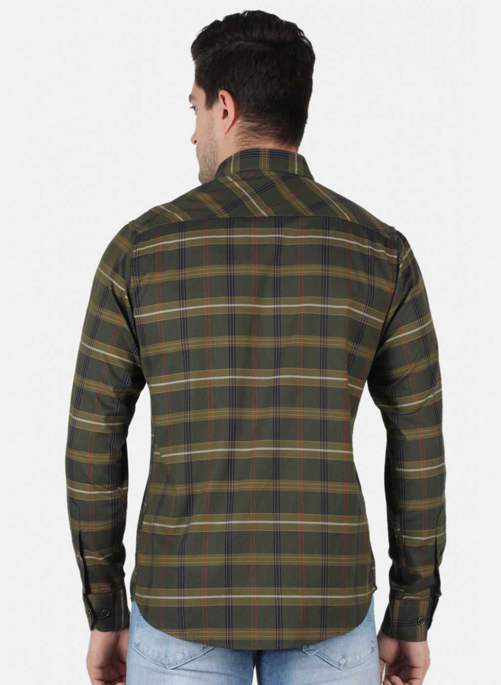 Men Olive Check Shirt