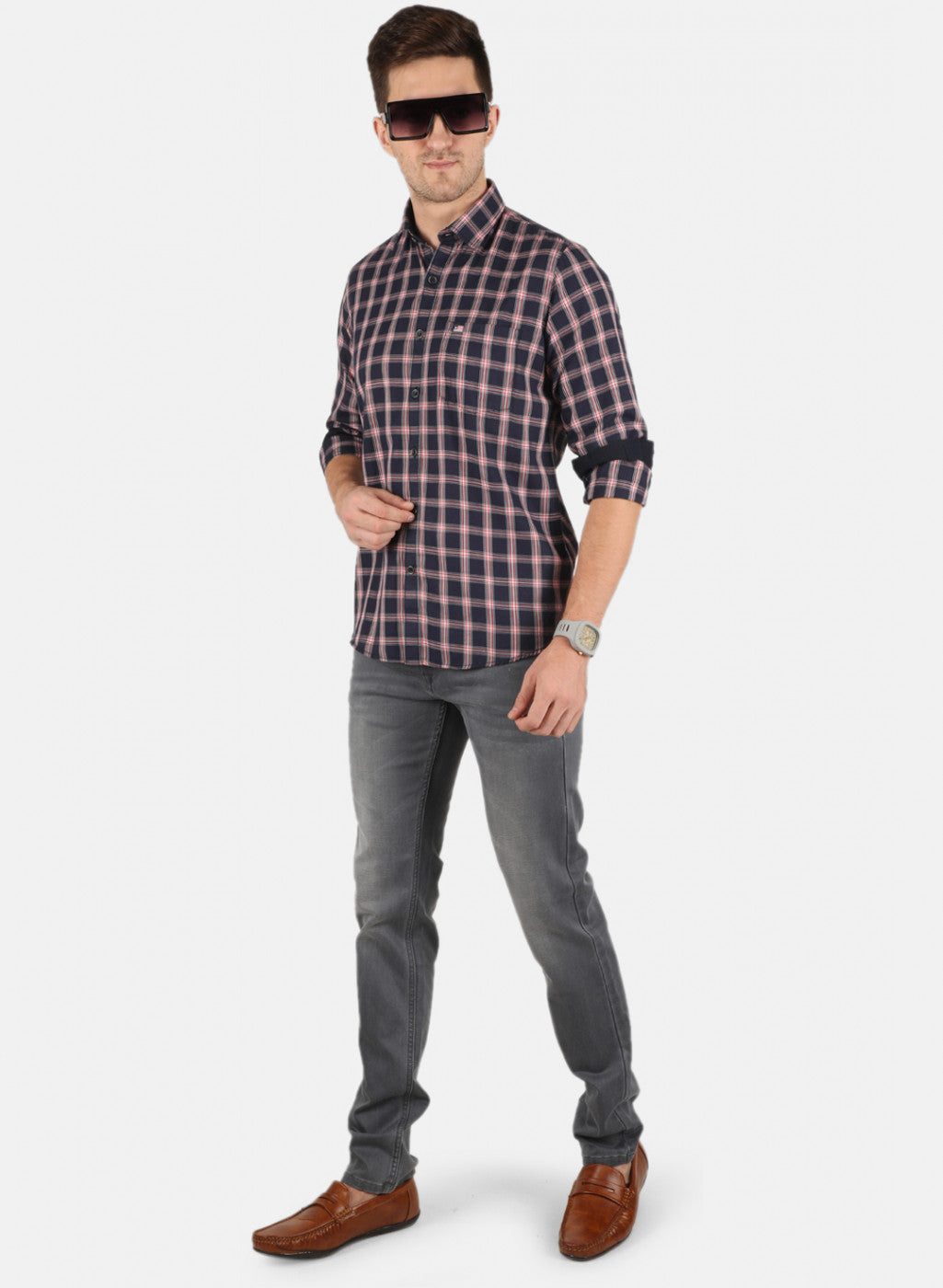 Men NAvy Blue Check Shirt