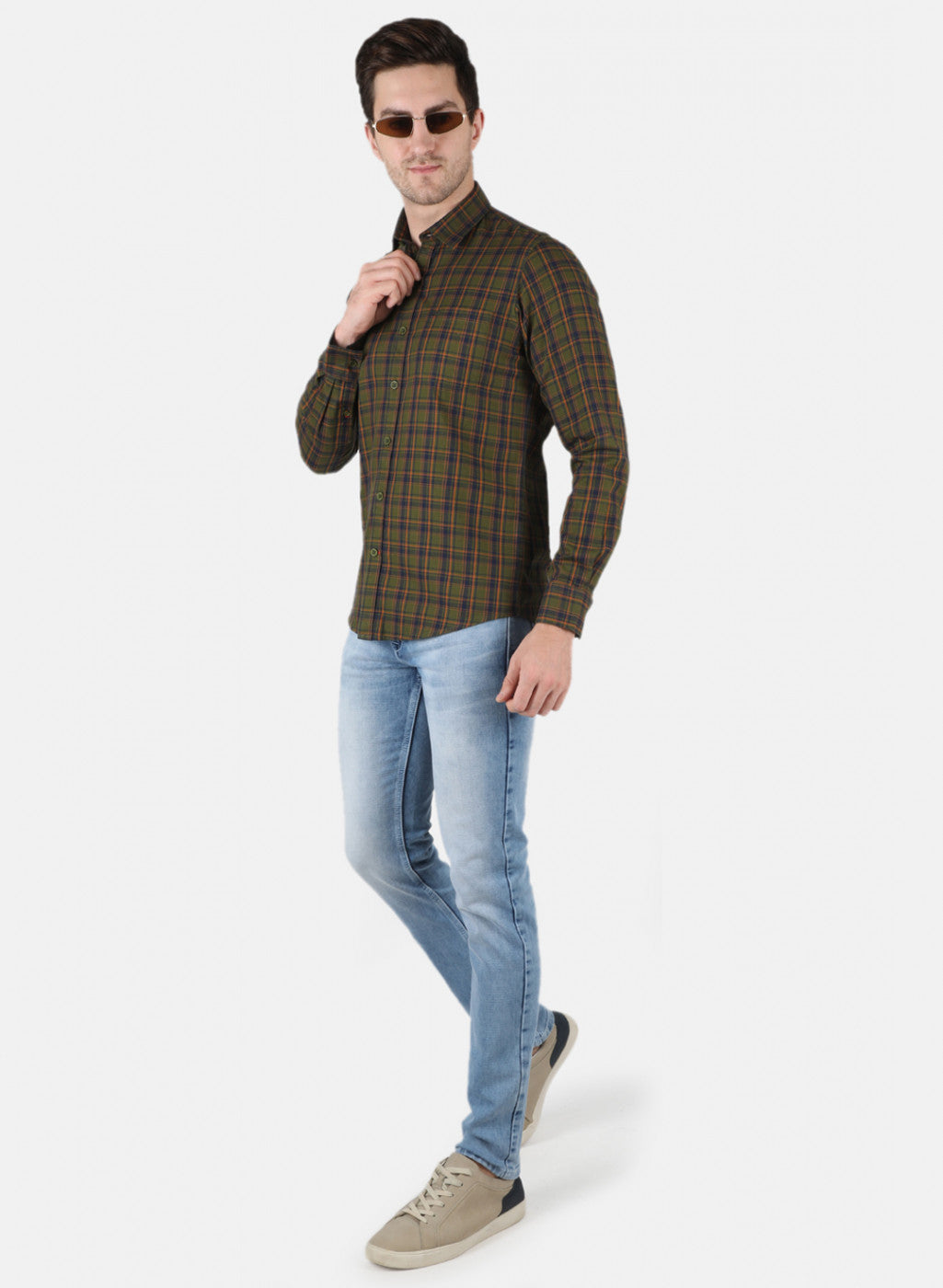 Men Green Check Shirt
