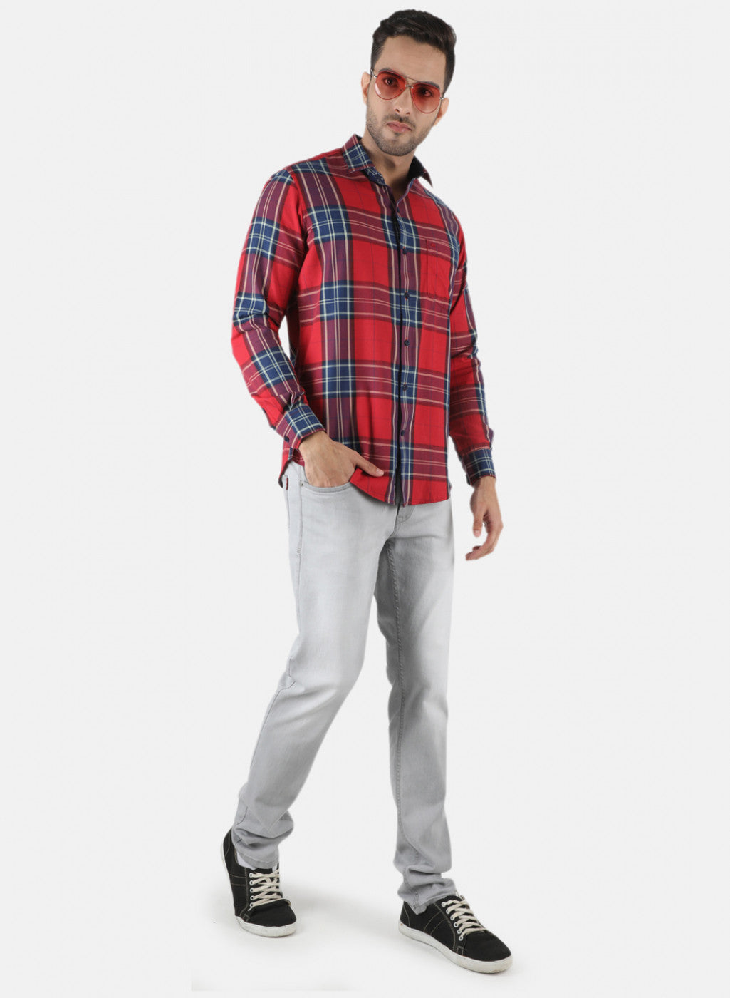 Men Maroon Check Shirt
