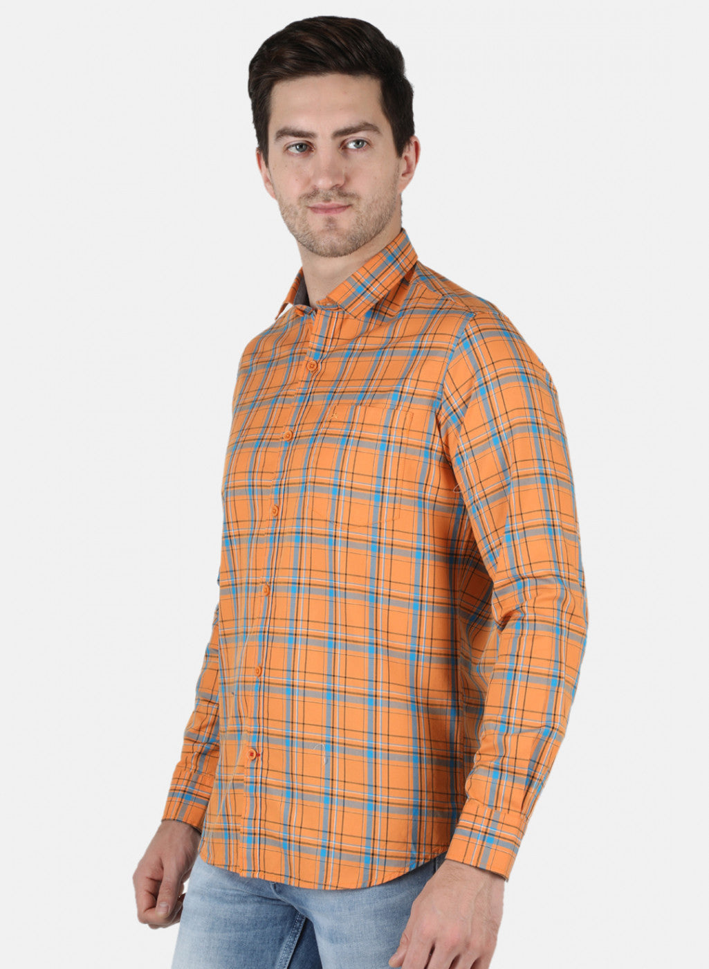 Men Orange Check Shirt
