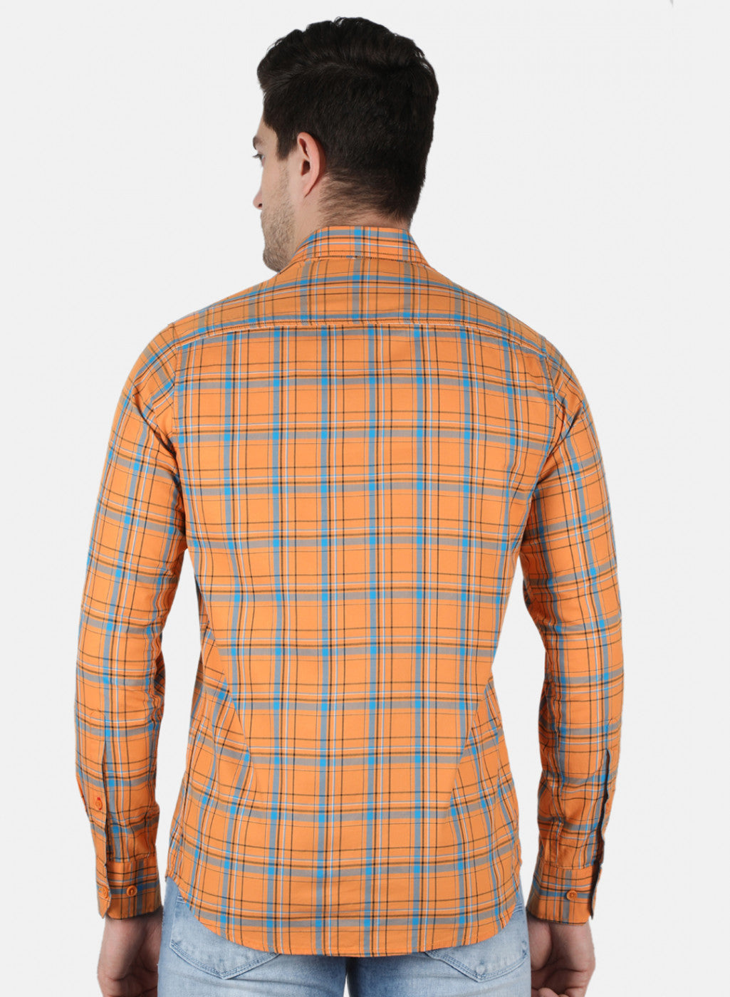 Men Orange Check Shirt