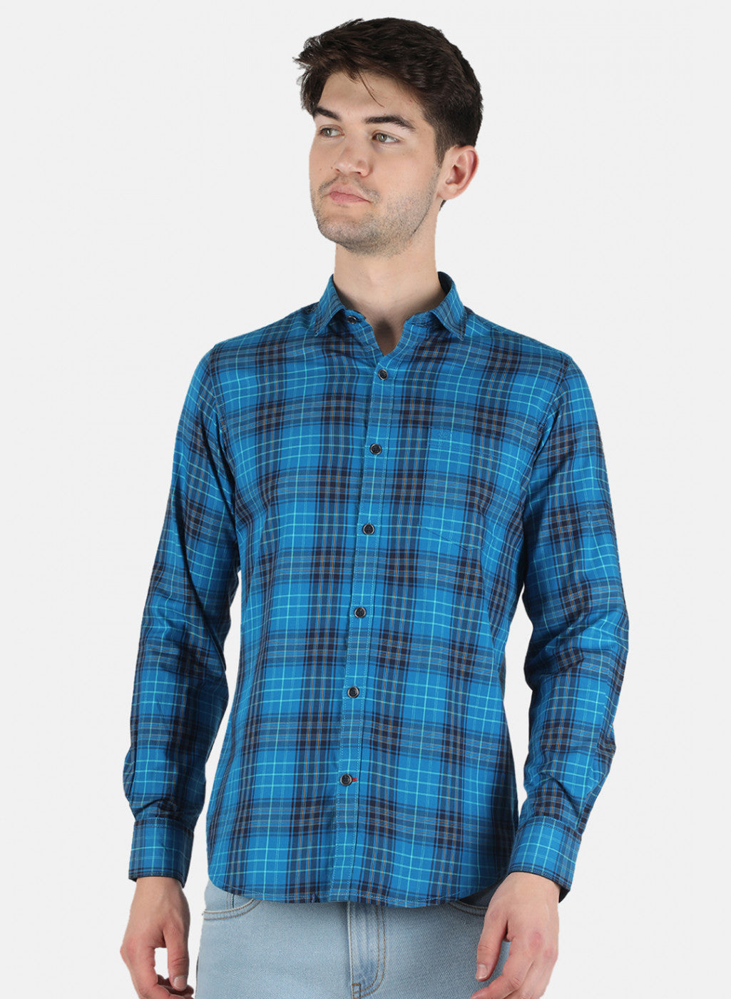 Men Blue Check Shirt