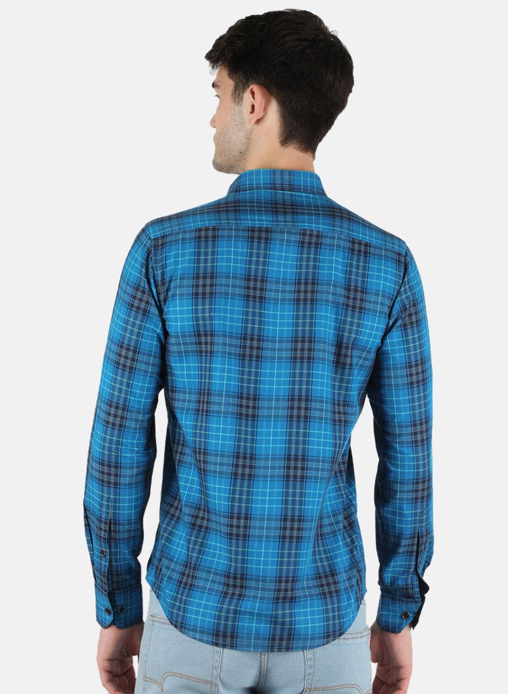 Men Blue Check Shirt