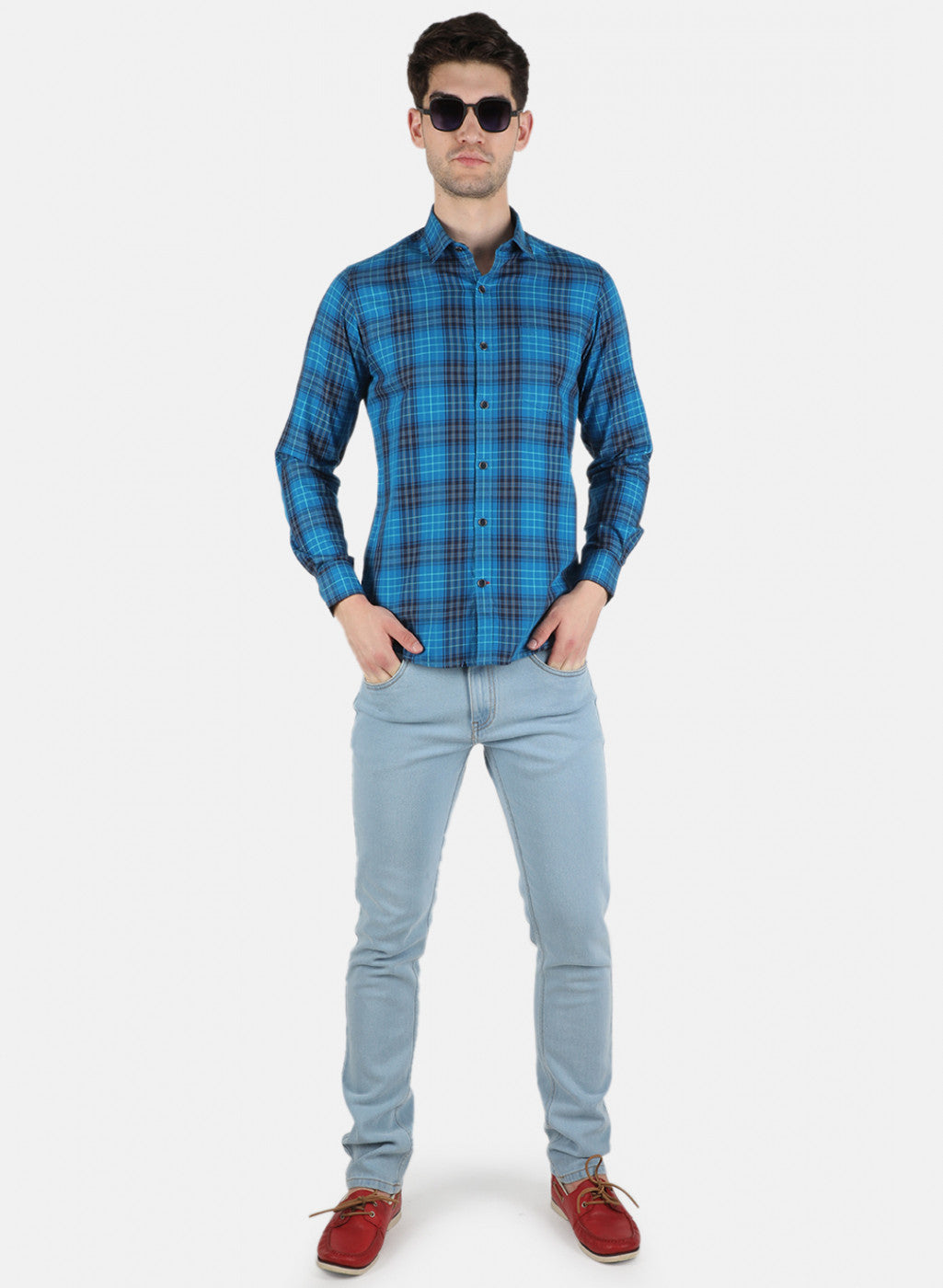 Men Blue Check Shirt
