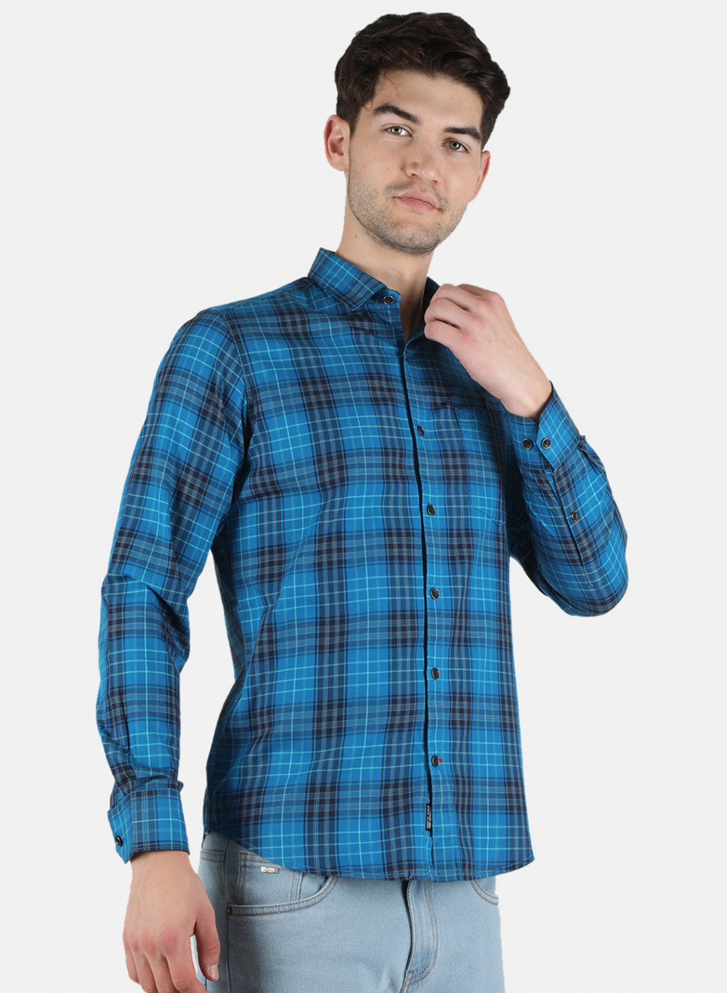 Men Blue Check Shirt