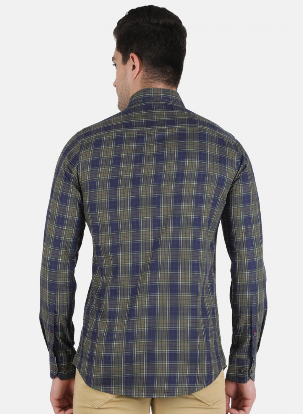 Men Olive Check Shirt