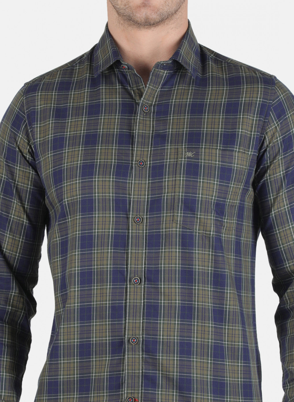 Men Olive Check Shirt
