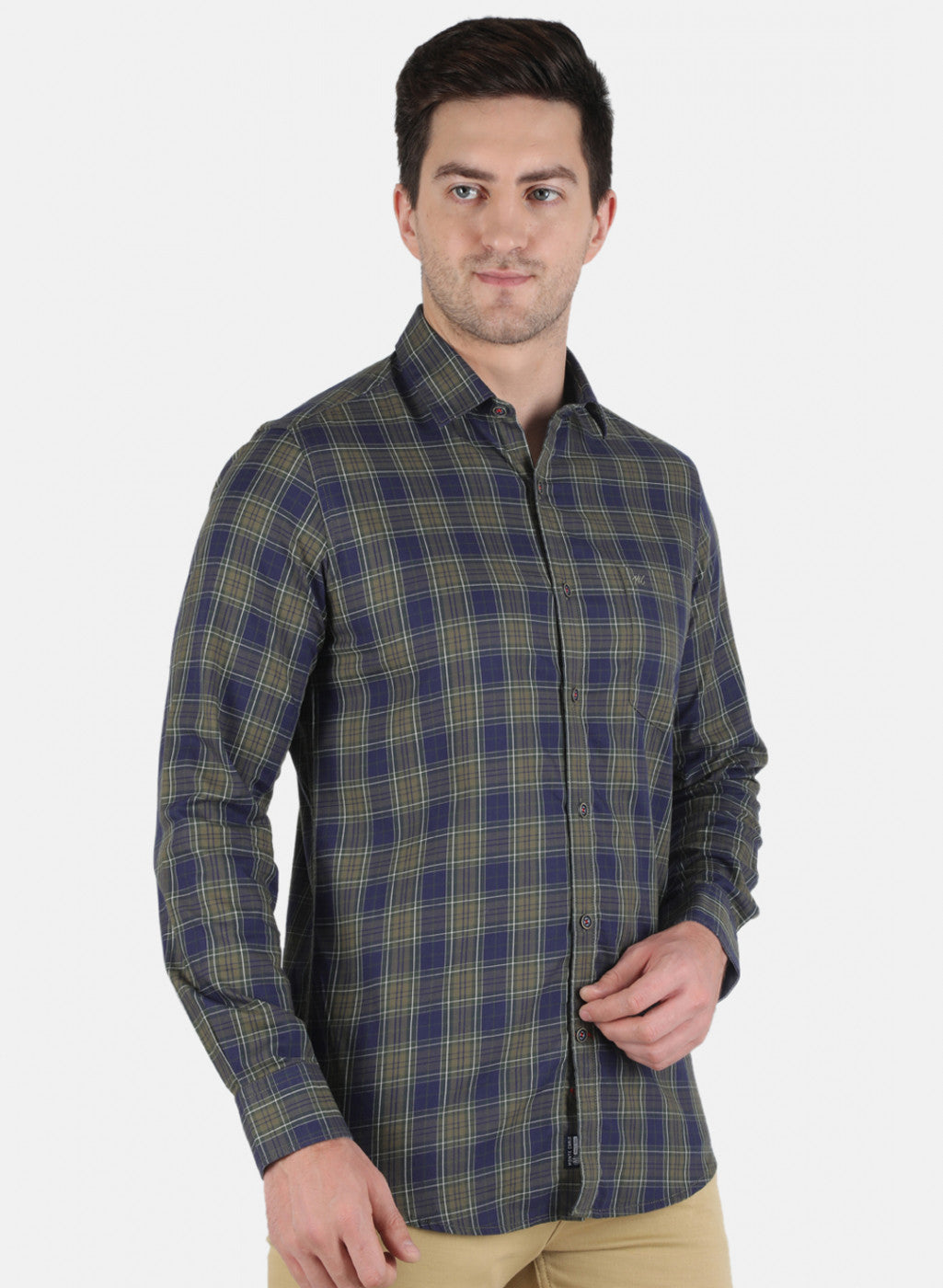 Men Olive Check Shirt